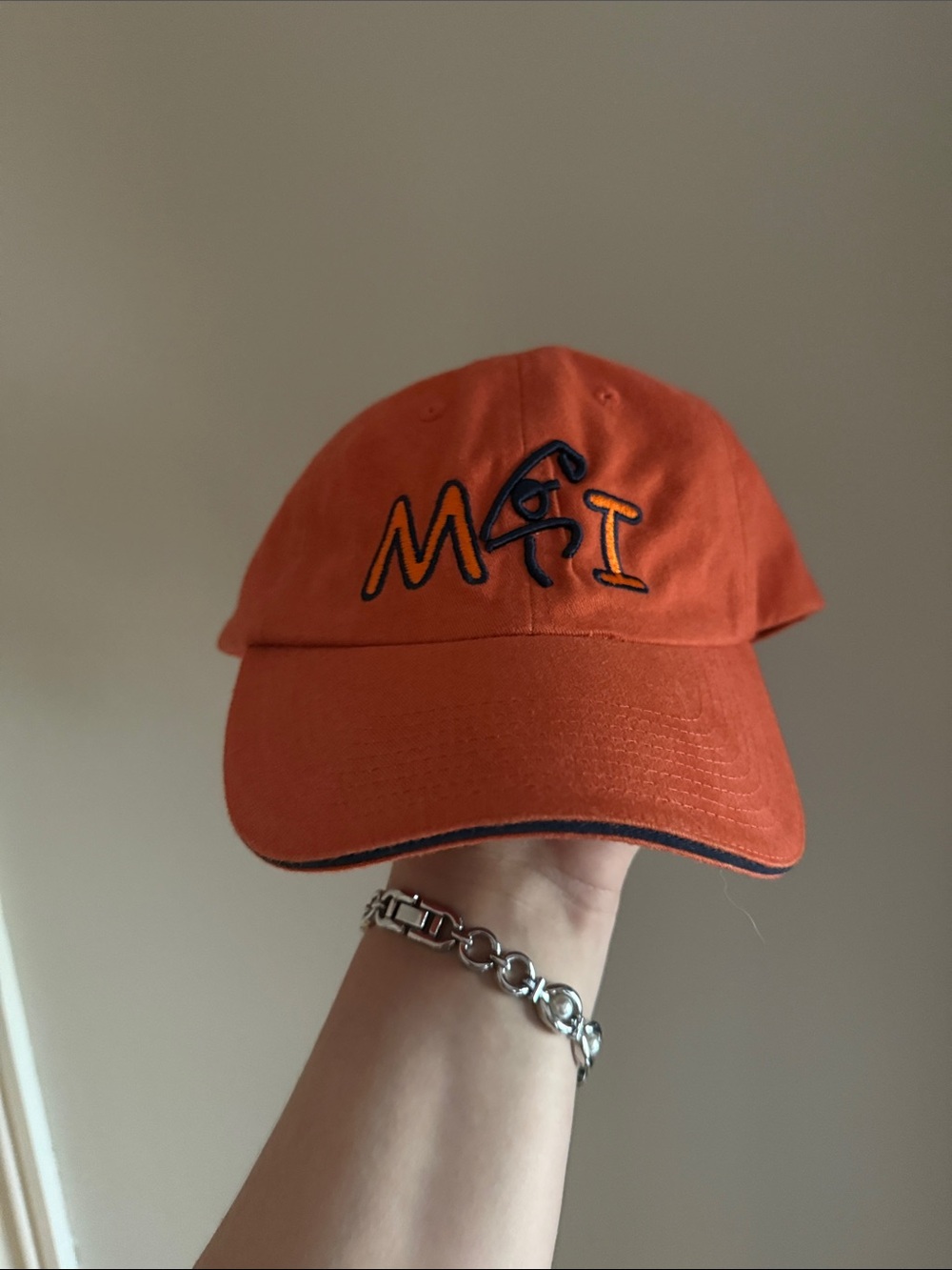 Embroidered Orange Baseball Cap with Contrast Trim